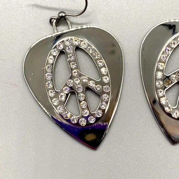 Fun stainless steel heart shaped peace earrings with clear crystals 💜 - Picture 2 of 5